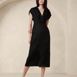 NWT! Banana Republic Black Mari Draped Midi Dress - Size 14 🦚